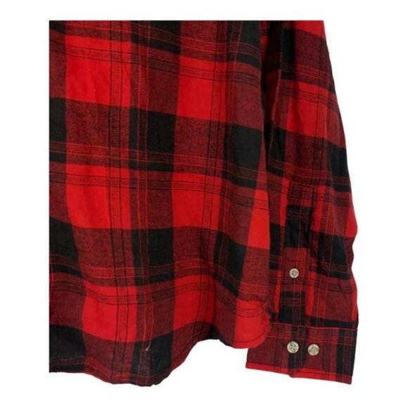 Eddie Bauer Mens XL Red & Black Plaid 100% Cotton Button-Down Shirt - Picture 6 of 10